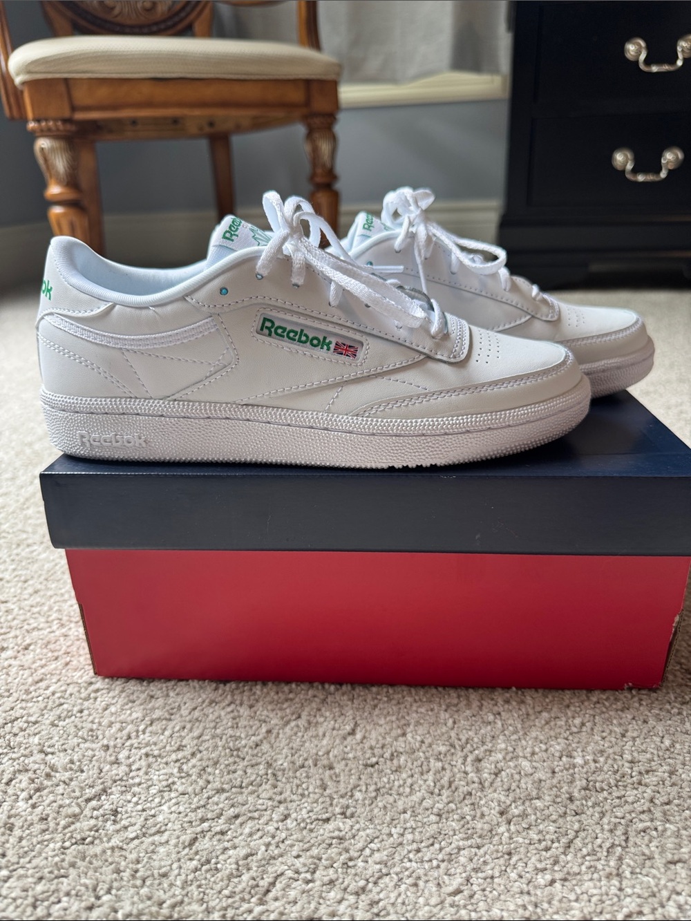 Reebok White Sneakers with Green Logo for Kids